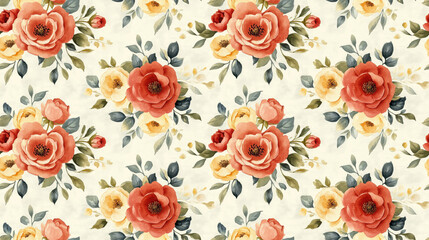 Hand drawn watercolor flowers in a vintage floral design seamless pattern for fabric or wallpaper use