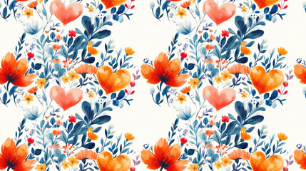 Obraz premium Colorful floral heart frame pattern on white background hand painted botanical design ideal for Valentine s Day wedding decor romantic gifts