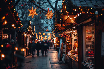 Fototapeta premium Christmas market. Christmas decorations of street.