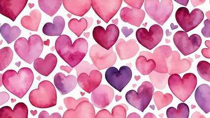 Purple and pink watercolor hearts pattern for Valentine's Day
