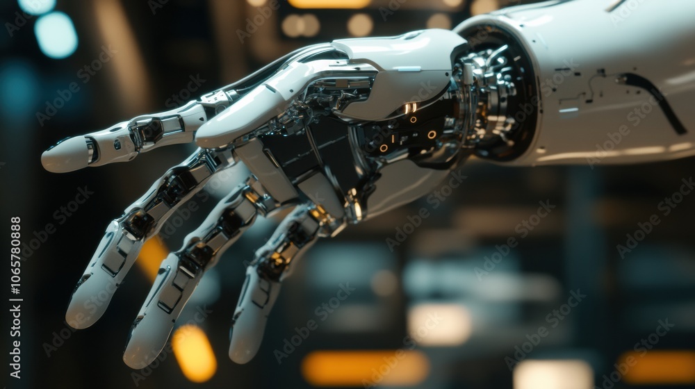 Aufkleber a robotic prosthetic hand skillfully grips a small object in a modern technology lab, highlighting p