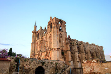 Rayonnant Gothic style St Nicholas cathedral, Lala Mustafa Pasha mosque Famagusta (Magosa) Cyprus