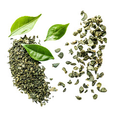 Dry gynostemma pentaphyllum leaf in olive scoop isolated on white blackground Jiaogulan or Miracle grass Chinese herbal tea