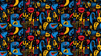 Fototapeta premium Seamless pattern featuring vibrant human and musical forms exploring the connection between spirituality and the performing arts