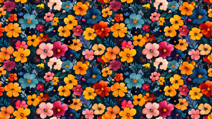 Seamless watercolor floral pattern featuring vibrant blossoms ideal for textile design and wrapping paper