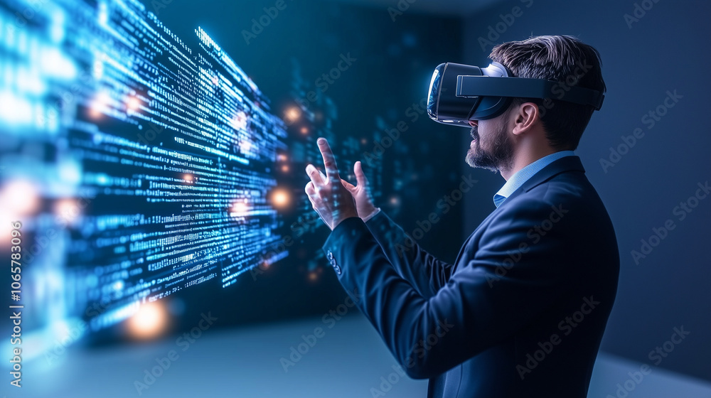 Poster virtual reality business professional engaged in coding technology