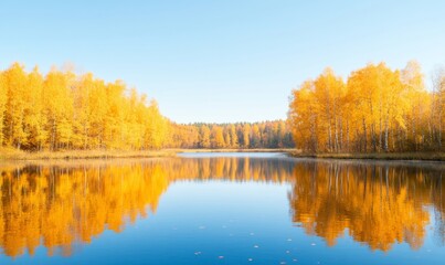 Obraz premium Serene Autumn Pond Reflections Tranquil Fall Landscape for Thanksgiving and Halloween
