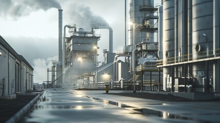 Obraz premium Renewable Energy Facility, showcasing a modern wind farm and solar panels, emphasizing sustainable practices and innovation in the industrial sector for a greener future.
