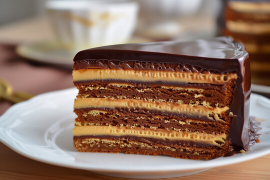Hungarian Dobos cake. Hungarian dessert.