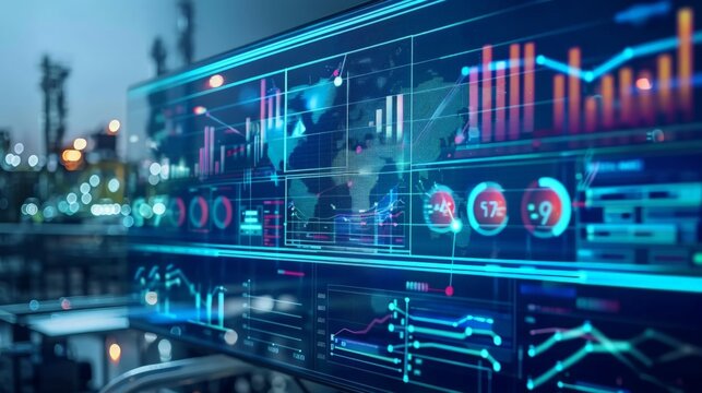 Smart factory floor with advanced machinery, IoT sensors integrated for real-time data analytics, showcasing a high-tech industrial environment and innovation in manufacturing.