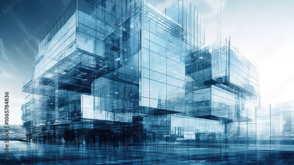 Aufkleber modern abstract architecture with glass structures