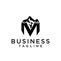 letter M with mountain symbol abstract simple modern logo