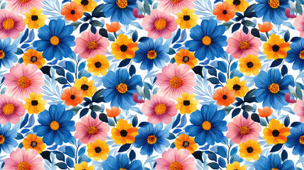 Fototapeta premium Vibrant watercolor summer flower pattern ideal for seamless wallpaper design
