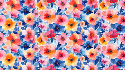 Fototapeta premium Floral seamless pattern featuring vibrant watercolor illustrations perfect for textile design and home decor