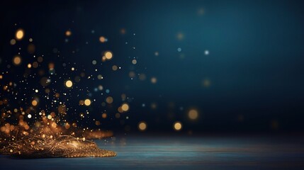 Glimmering Gold Lights on Blue Background