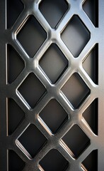 金属の格子模様が印象的な黒いパネル、近接撮影で見られるテクスチャーの詳細が際立つ