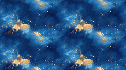 Obraz premium Seamless pattern featuring luxurious blue gold and white silver metal paint splatter on watercolor paper ideal for elegant feminine designs