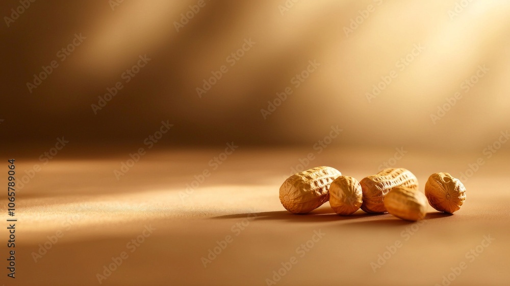 Poster cluster freshly harvested peanuts sits bright surface illuminated low key contour lighting highlight