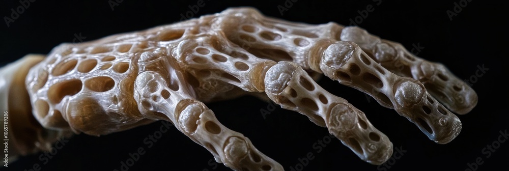 Aufkleber a detailed view of a prosthetic hand made from a skin-like material, highlighting its realistic text