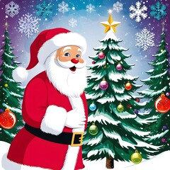 santa claus with christmas tree