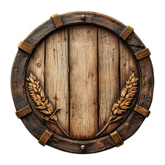 Fototapeta premium Wooden shield with wheat embellishments.