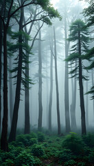 Naklejka premium fog in the forest isolated with white highlights, png