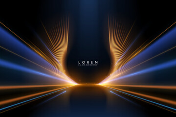 Abstract gold and blue light rays background