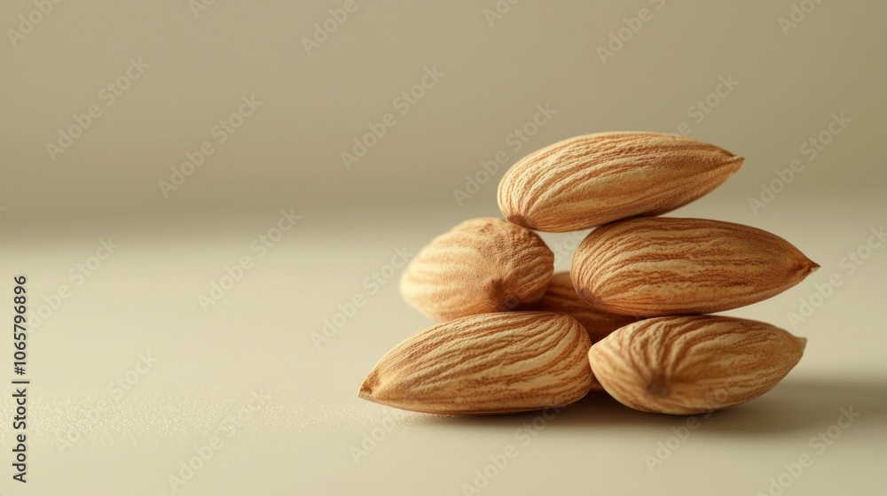 Poster collection almonds rests neatly stack bright surface showcasing their natural contours and textures 