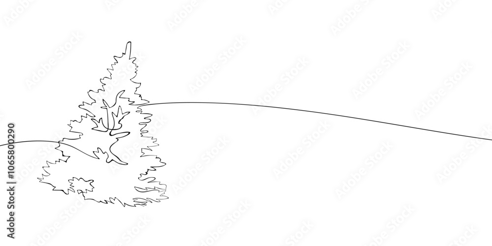 Poster a single line drawing of a christmas tree. continuous line pine tree icon. one line icon. vector ill