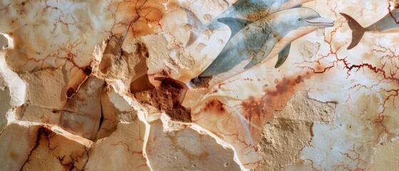 Ancient stone wall with painted dolphins captures a timeless blend of art and nature, evoking history's whispers.