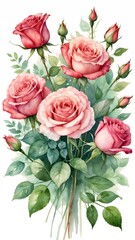 A beautiful bouquet of pink roses with delicate leaves for floral decoration concept