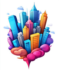 Obraz premium Colorful Cartoon Skyscrapers with Graffiti Style Elements