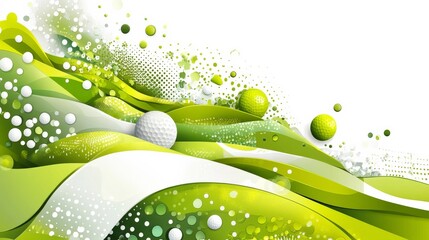 Dynamic Abstract Green Waves with Golf Balls and Organic Shapes Splashes Art