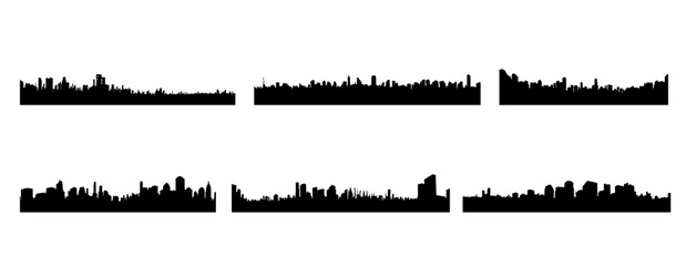 Set of Stunning City Skyline Silhouette with Modern Architecture in Urban Cityscape, Ideal for Backgrounds, Websites, Presentations, and Artistic Projects in High-Quality Isolated PNG Format