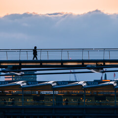 Naklejka premium silhouette of a person on a bridge