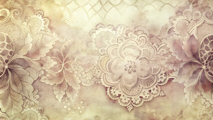 Vintage lace pattern with floral design - intricate textures and soft pastel hues