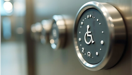 A close-up of an accessible elevator button with Braille and raised symbols, highlighting inclusivity and accessibility in public spaces.