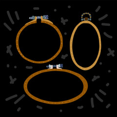 Embroidery three hoops brown needlework vector art