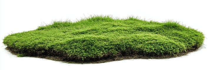 Grassy Field Isolated on White Background. Nature Garden Landscape Concept