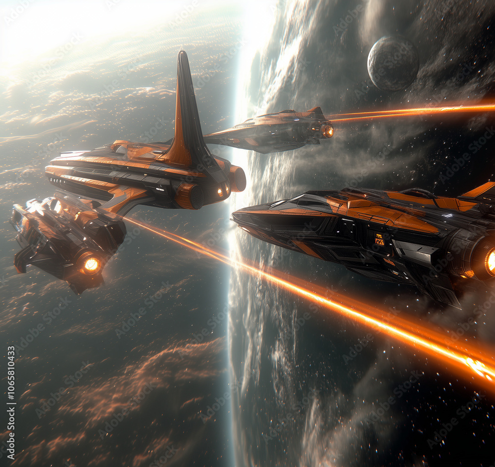 Poster a space scene with planets and asteroids in 2d and 3d style, bright star lighting, creating volumetr