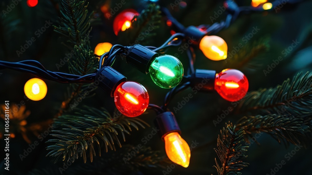 Aufkleber a vibrant display of multicolored lights on an outdoor christmas tree, creating a bokeh effect again