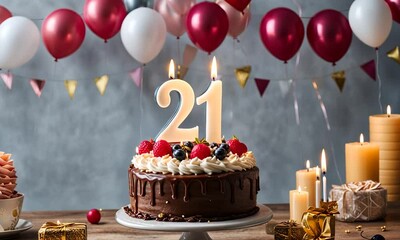 Birthday cake with the number 21.