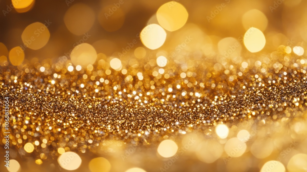 Poster abstract golden background with bokeh effect and shining defocused glitters. festive gold texture fo
