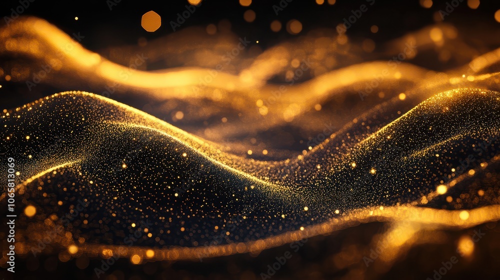 Poster abstract golden background with bokeh effect and shining defocused glitters. festive gold texture fo