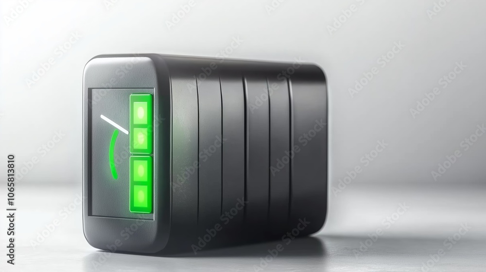 Poster High-Tech Battery Indicator with Red and Green Lights, Signifying Power Level and Energy Monitoring, Generative AI