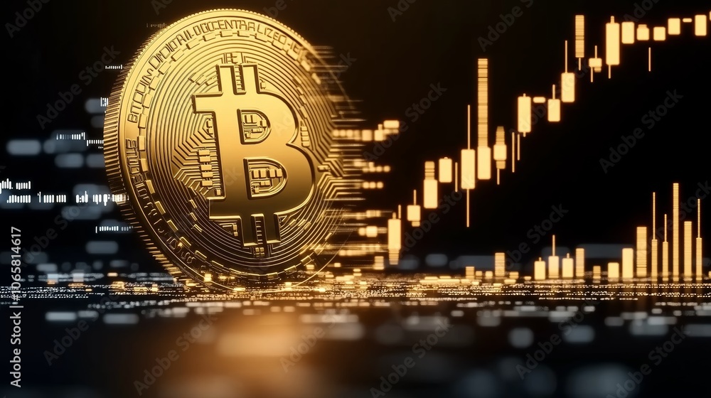 Aufkleber shining bitcoin symbol representing cryptocurrency, technology, and financial innovation in a futuri