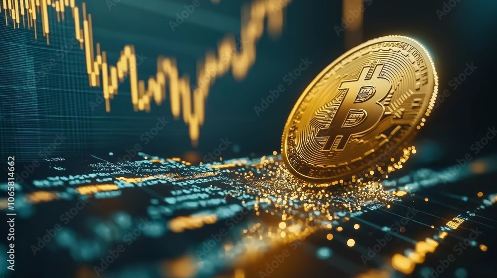 Aufkleber shining bitcoin symbol representing cryptocurrency, technology, and financial innovation in a futuri