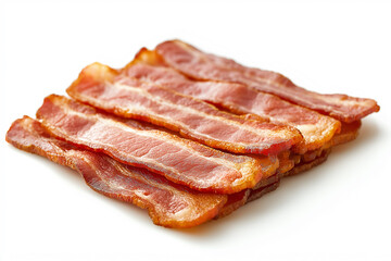 Fototapeta premium Crispy strips of bacon arranged neatly on a clean white surface, perfect for breakfast or a savory snack Generative AI