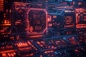 Obraz premium Futuristic digital display with glowing circuitry in vibrant colors