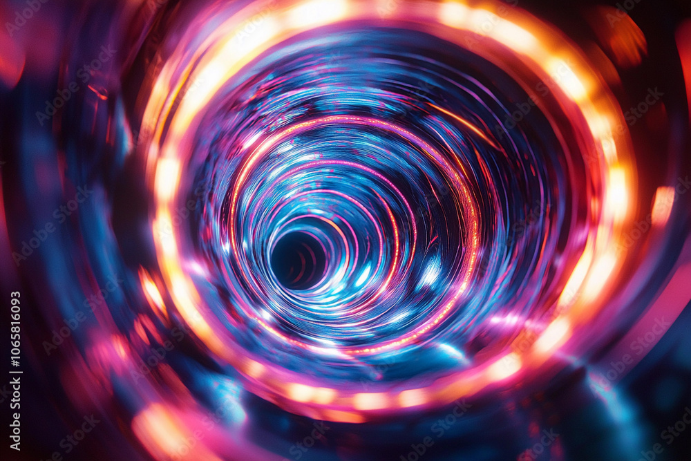 Poster colorful abstract tunnel with bright lights creating a vortex effect